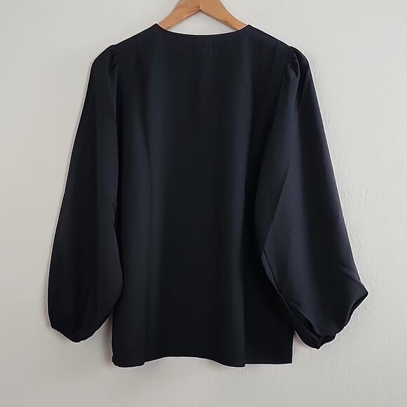 NEW J. Crew Puff Sleeve Satin Back Crepe Blouse Black Small Tall - Picture 4 of 8
